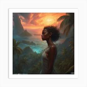 African Woman At Sunset Art Print