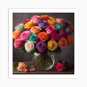 Multi colored Roses A Dozen Art Print