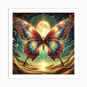 Celestial Butterfly in Green & Gold with Moon I Art Print