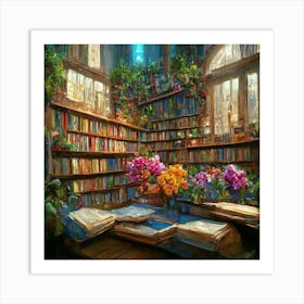 Enchanted Chronicles Floras Of Knowledge In The Mystical Library Art Print