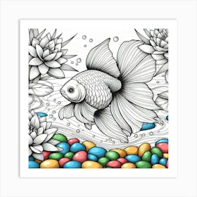 Line Art gold fish Art Print