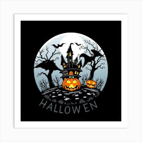 Halloween Pumpkins And Bats Art Print