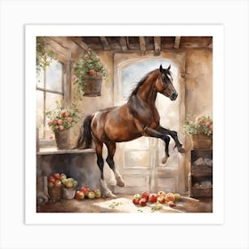 Highland Stable Horse Amongst the Apples Art Print