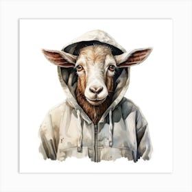 Watercolour Cartoon Goat In A Hoodie 2 Art Print