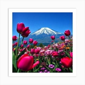 Tulips In Front Of Mount Fuji 2 Poster