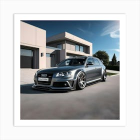 Image Of A Sleek Grey Audi RS4 In-front Of A Beautiful Modern House 2 Art Print