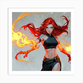 Red Haired Girl With Fire The Magic of Watercolor: A Deep Dive into Undine, the Stunningly Beautiful Asian Goddess Art Print