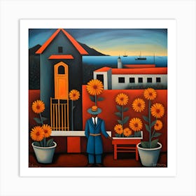 Man With Sunflowers Art Print