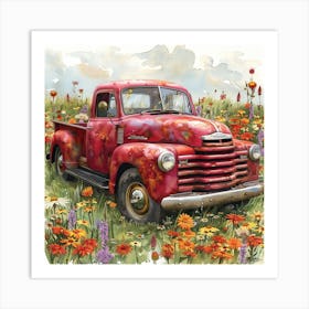 Red Truck In The Meadow Art Print