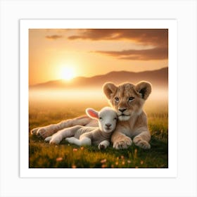 Lion Cub And Lamb Art Print