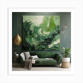 Green waves of palm leaf 3 Art Print