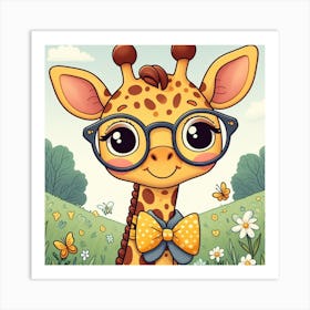 Cute Giraffe With Glasses 1 Art Print