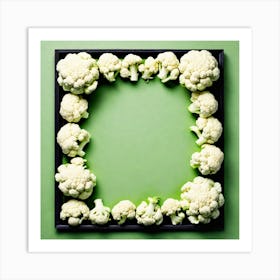 Cauliflower Frame On Green Background Art Print