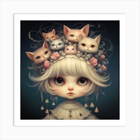 A Little Girl with Cats Art Print