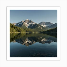 A Serene Mountain Lake With Reflections Of The Surrounding Peaks And A Clear Blue Sky Art Print