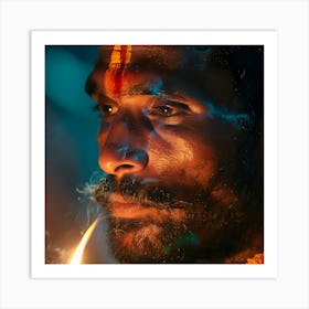 Hindu Man Holding A Candle Art Print