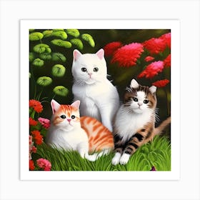 Beautiful Cats In Garden Art Print