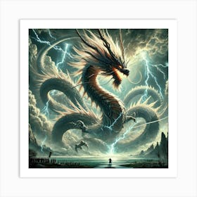 A Powerful Scene Of A Massive Dragon Like Kaiju Art Print