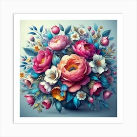 Colorful Flowers In A Vase Art Print