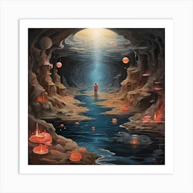 Cave and flawer Art Print