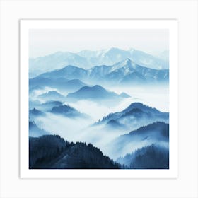 Mountain Range In Fog Art Print