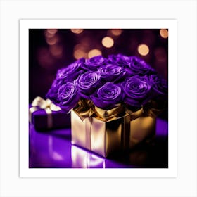 Purple Roses In A Gift Box 1 Art Print
