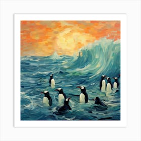 Penguins In The Ocean 1 Art Print