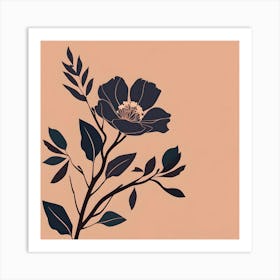 Branch With Pastel Brown, Gray & Orange Flower Art Print