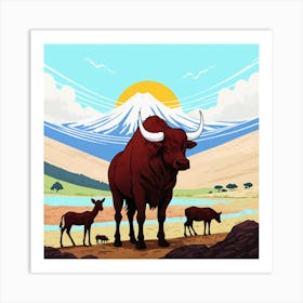 Bull And Calf Art Print