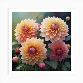 Dahlias flower plants painting art print 2 Art Print