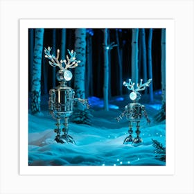 Bioluminescent Fireflies Merging With A Mechanical Deer Ceramic And Metal Body Intricately Detailed 2 Art Print