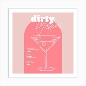 Vintage Retro Inspired Dirty Martini Recipe Pink And Dark Pink Square Art Print