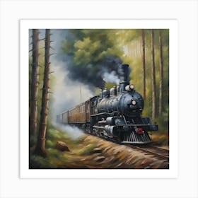 Steam Train In The Woods Art Print