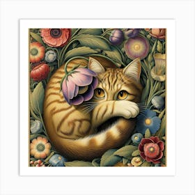 Cat In Flowers Art Print