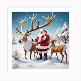 Santa Claus And Reindeer 1 Art Print