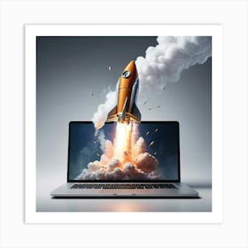 Rocket Launches From A Laptop Art Print