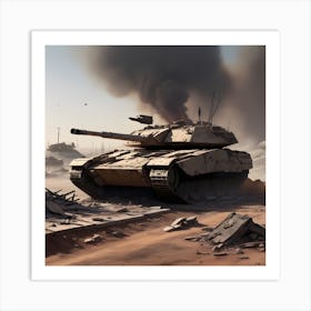 Apocalyptic Landscape With War Zone Destruction Merkava Tank Destroyed (1) Art Print