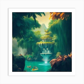 Waterfall In The Jungle 1 Art Print