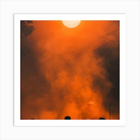 Silhouette Of People At Sunrise Art Print