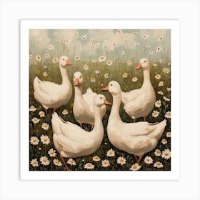 White Ducks Fairycore Painting 4 Art Print