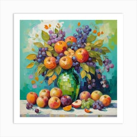 Apples In A Green Vase Art Print