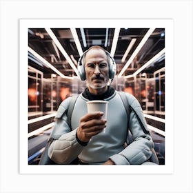 Futuristic Man In Spacesuit Drinking Coffee Art Print