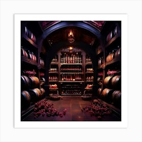 Watercolor Rich Wine Cellar Studio Photography Complex Details High Detail Art Print