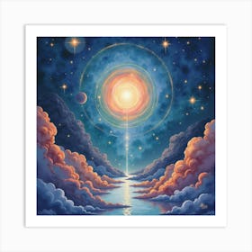 Watercolor Depiction Of A Mystical Cosmic Scene 1 Art Print