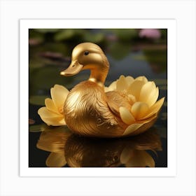 Luxurious Golden Duck In Water Art Print