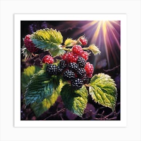 Blackberries lit by an Autumnal Sun Art Print