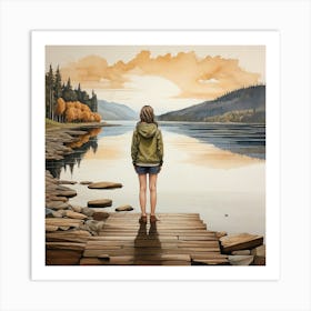 Woman Standing On A Dock Art Print