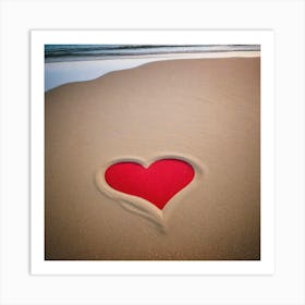 Red heart in the sand Art Print