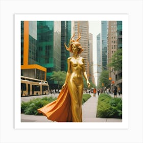 Golden Statue Of A Woman Art Print