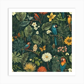 Tropical Parrots Art Print